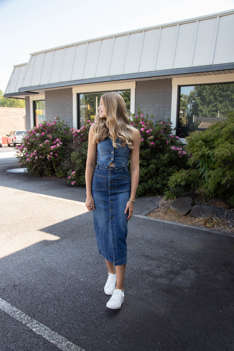 Mae V-Neck Vest, Denim