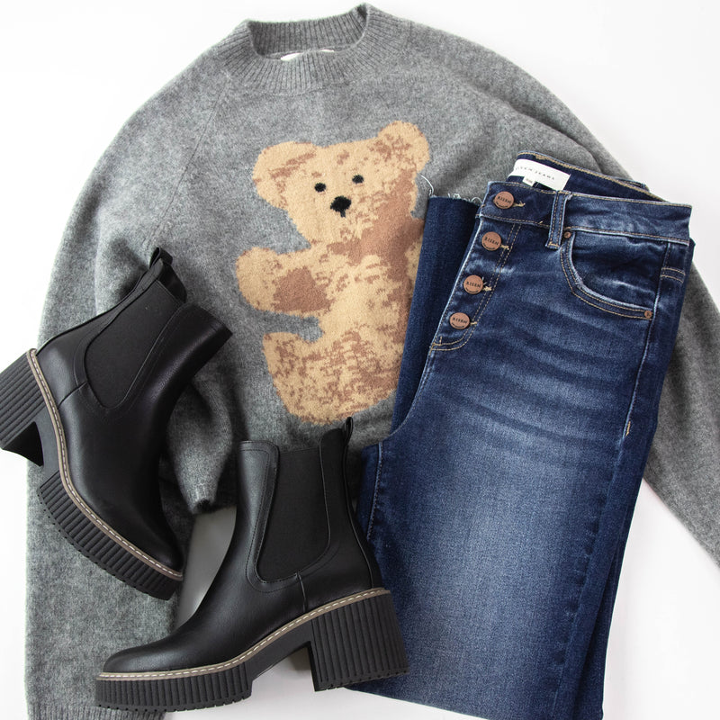 Bear Pullover Sweater, Grey