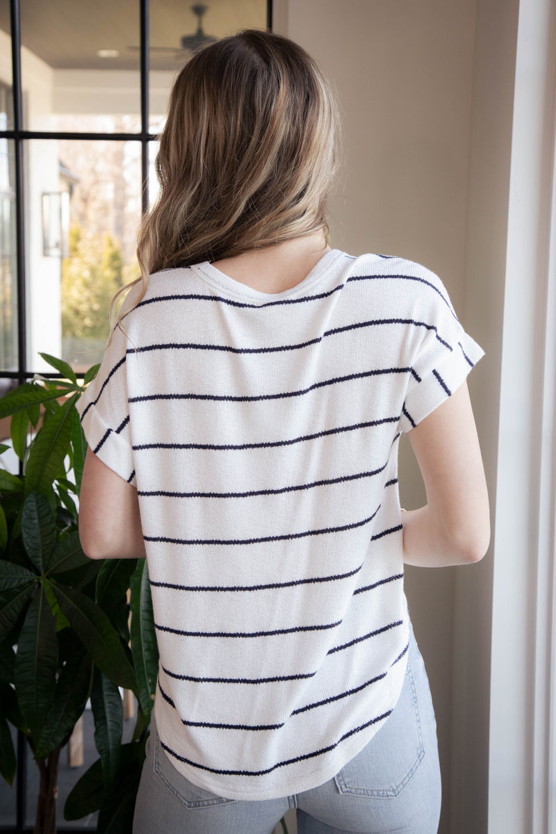 Vienna Striped Knit Top, Ivory