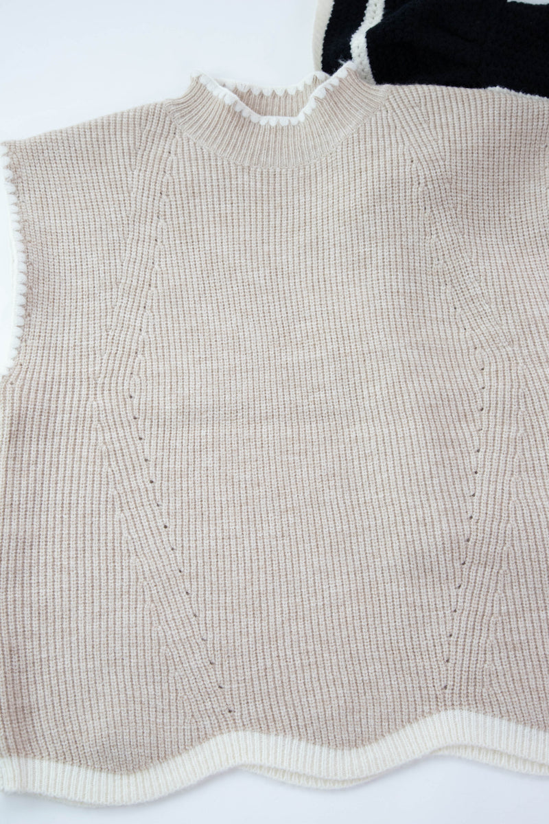 Aliya Mock Neck Trim Detail Sweater, Oatmeal