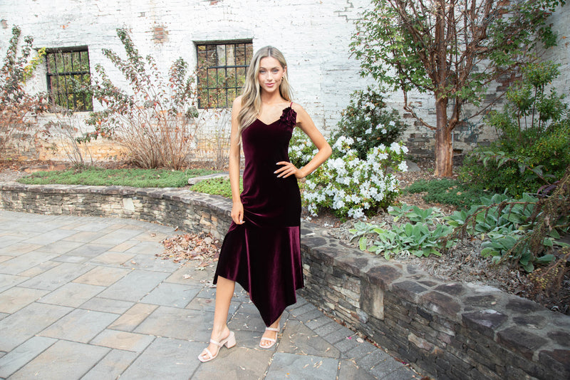 Lucille Velvet Dress, Wine | Steve Madden