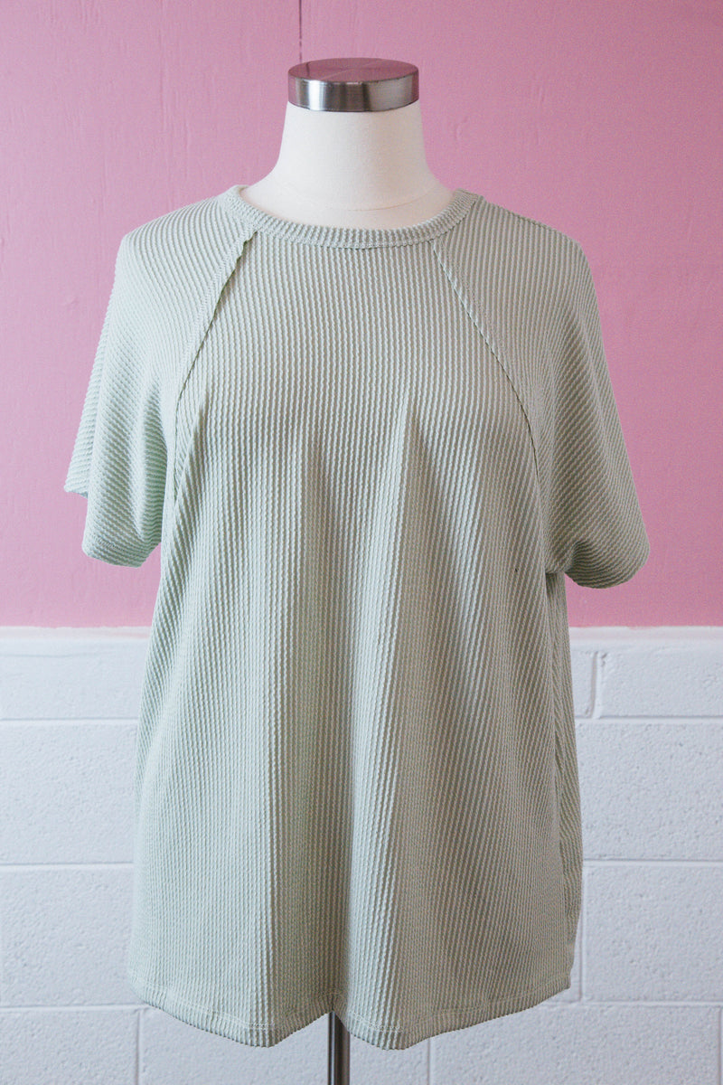 Lila Dolman Sleeve Ribbed Top, Sage | Plus Size