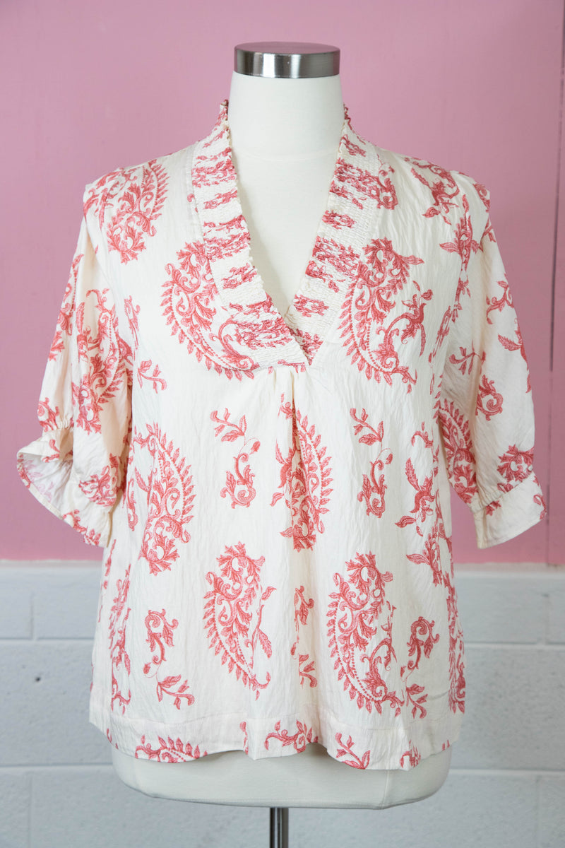 Anise Paisley Print V-Neck Top, Red Mix | Plus Size