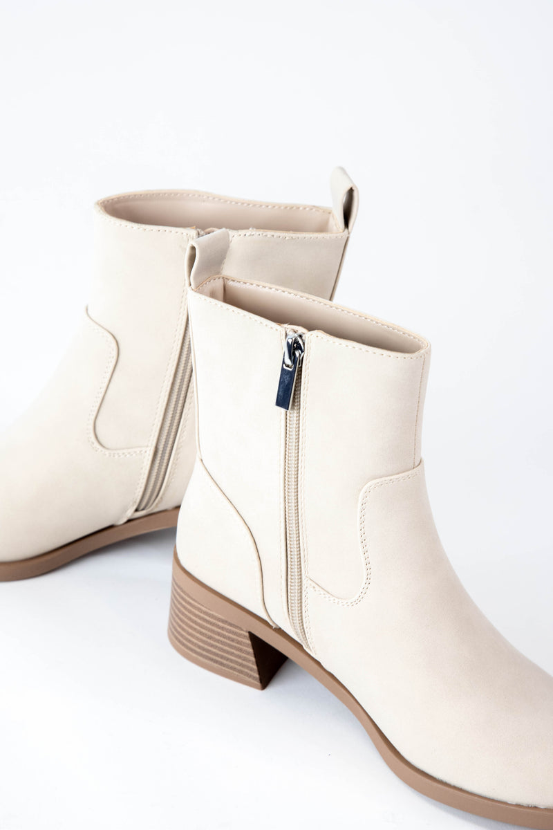 Beaver Low Heeled Bootie, Beige