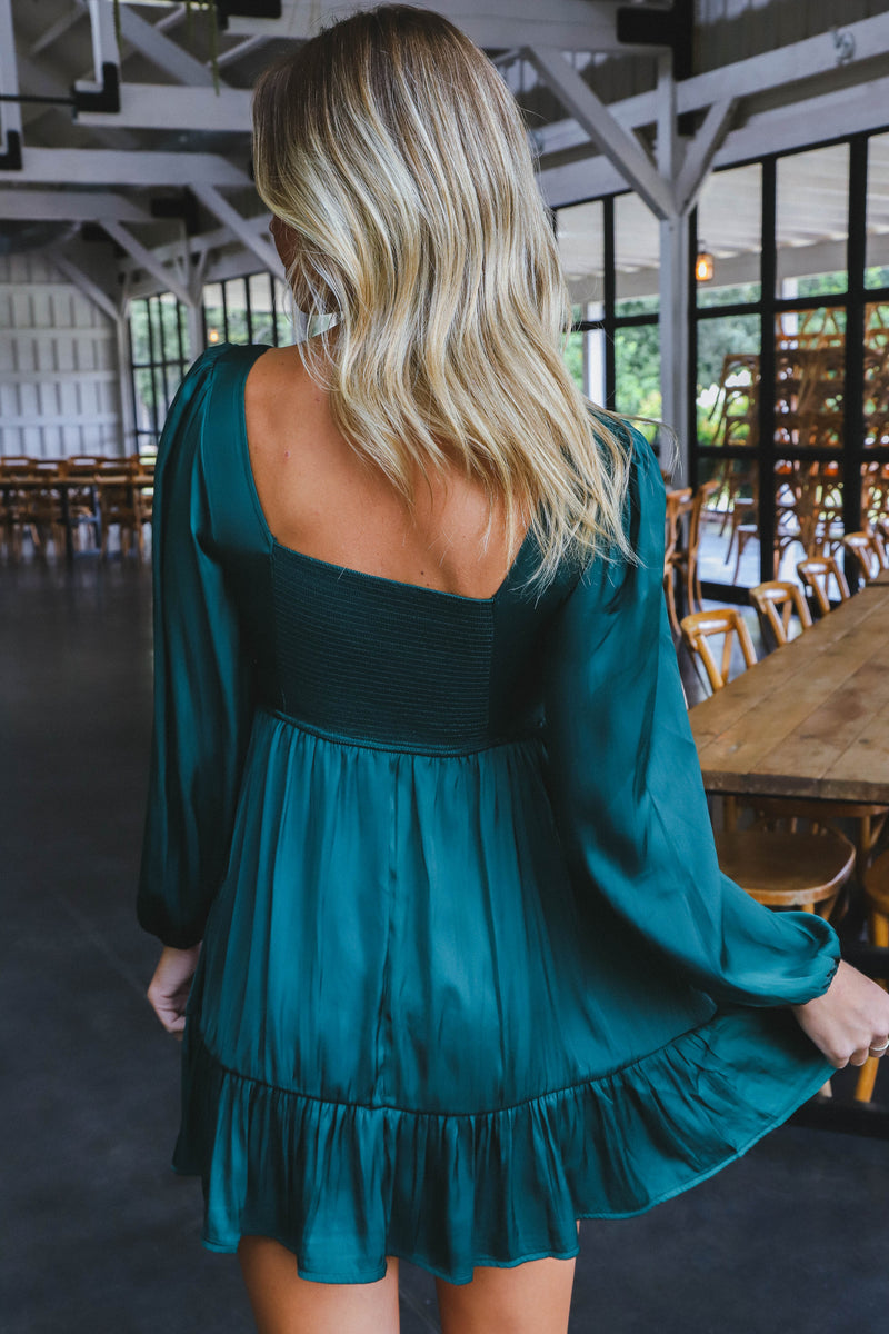 Mina Square Neck Dress, Hunter Green