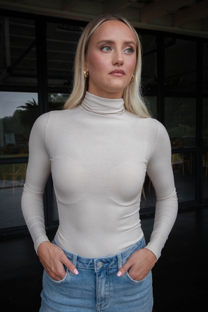 Kimber Turtle Neck Top, Taupe