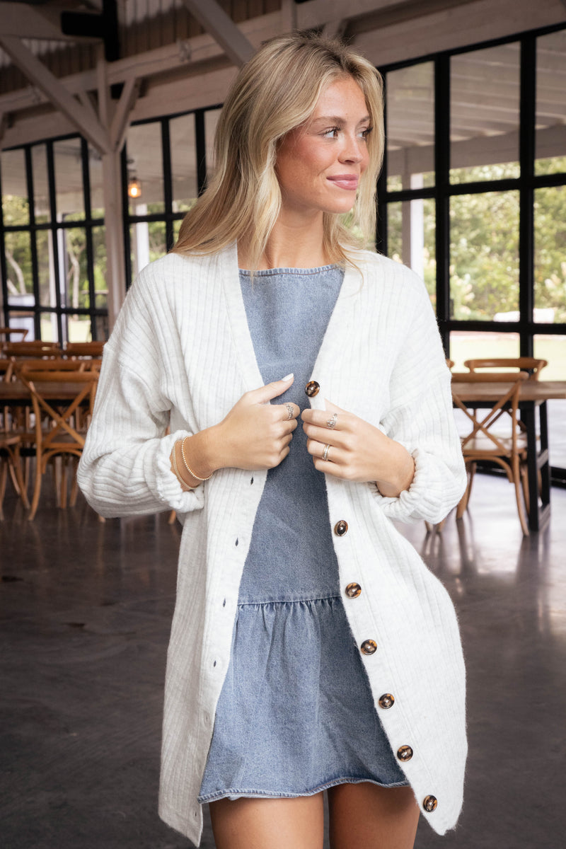 Monroe Button Front Sweater Cardigan Dress, Chalk Heather | Sanctuary