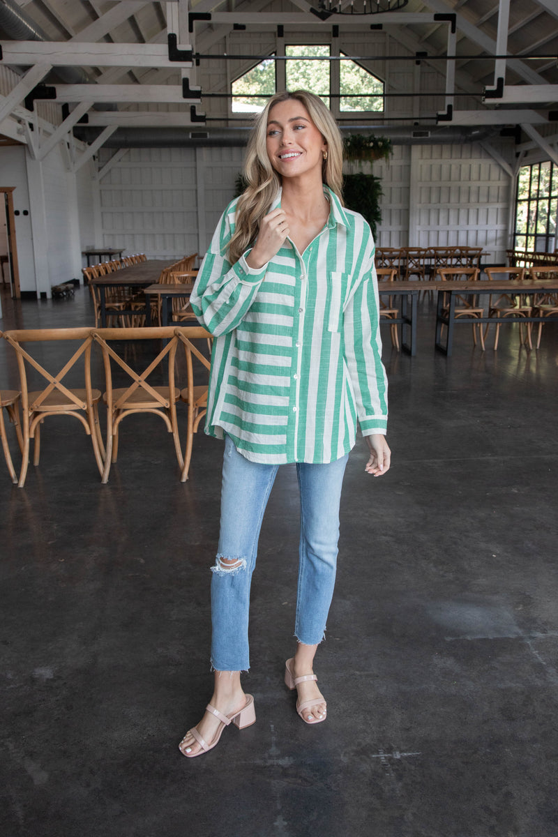 Frances Oversized Striped Shirt, Green