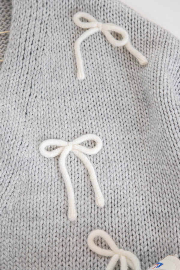 Grace Bow Detail Cardigan, Heather Grey