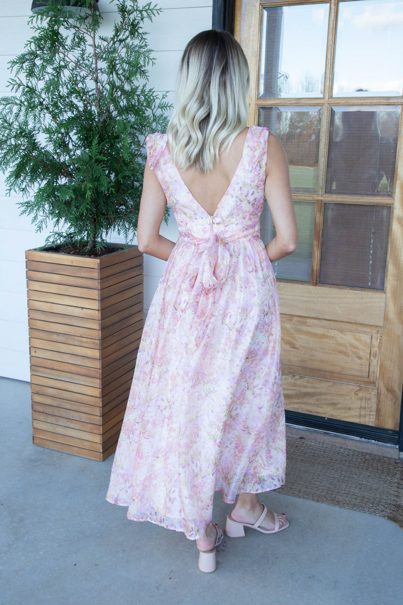 Serena Floral Midi Dress, Blush/Lavender/Apricot