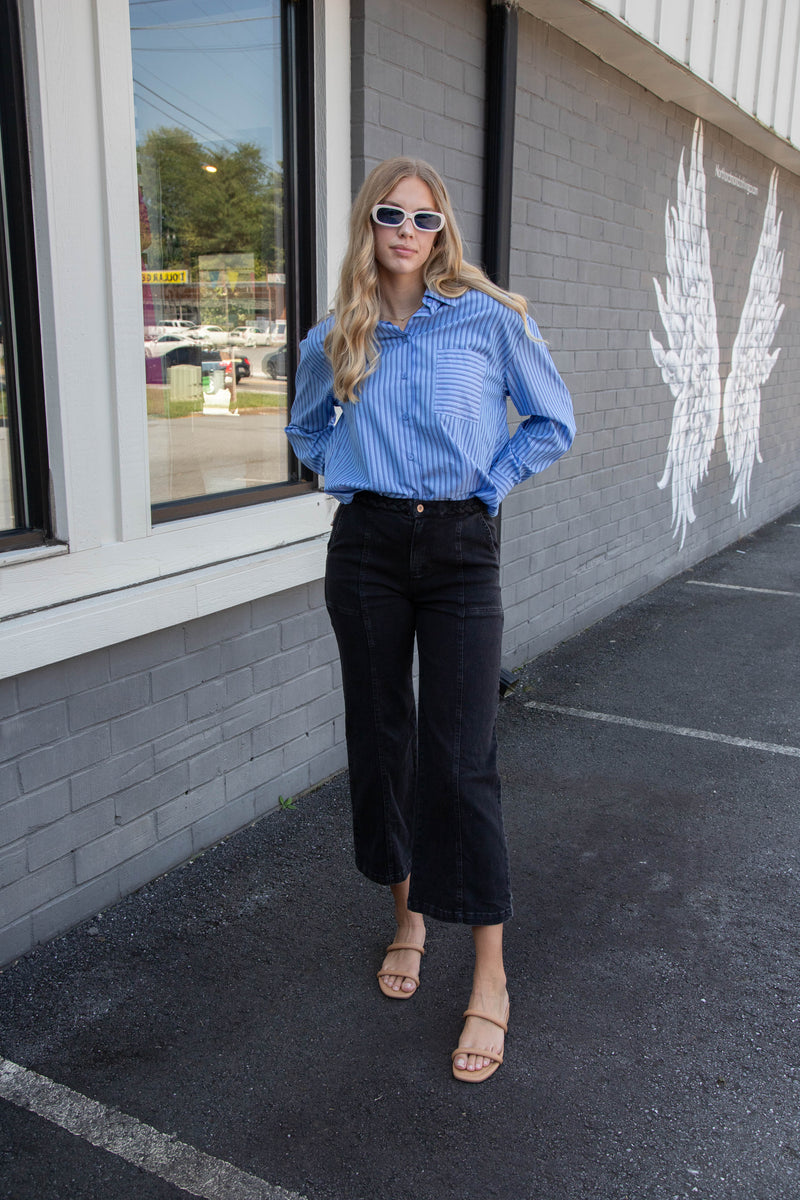 Ellen Pinstripe Button Down Shirt, Blue