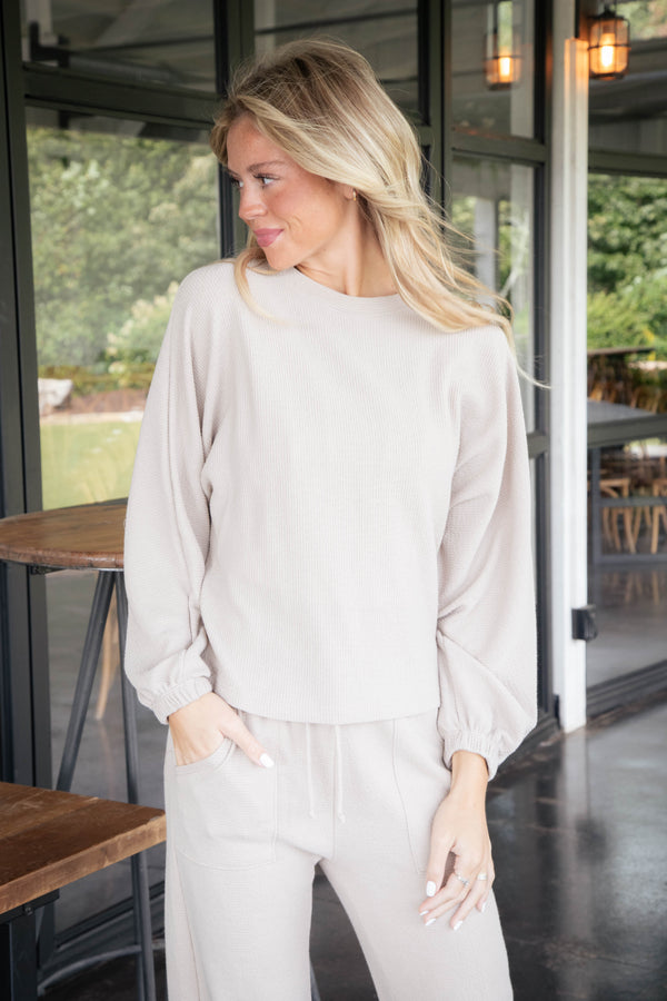 Liza Round Neck Top, Taupe