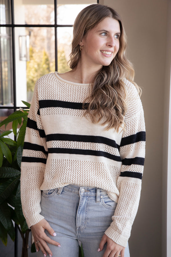 Sporty Striped Sweater, Eco Natural/Black | Sanctuary