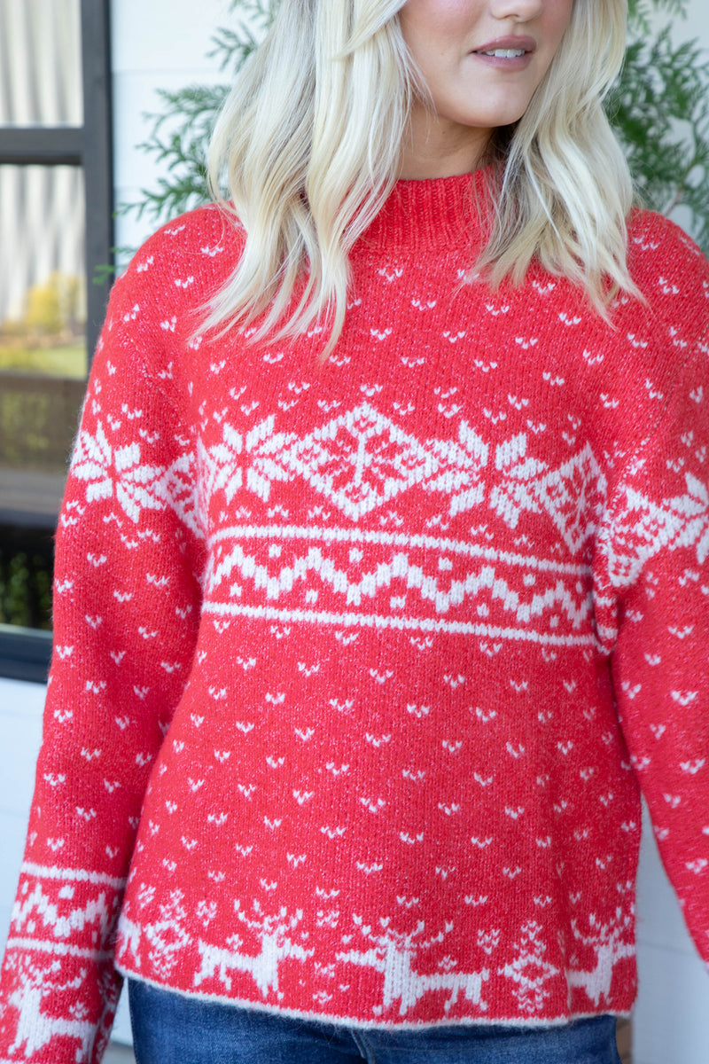 Mai Oversized Nordic Sweater, Red