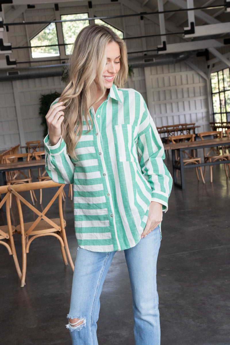 Frances Oversized Striped Shirt, Green