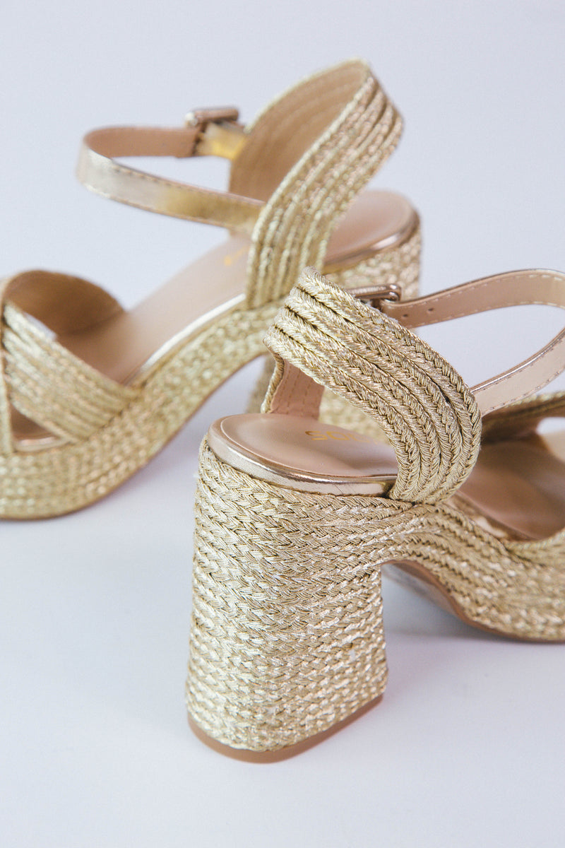 Yara Jute Platform Dress Sandal, Gold PU