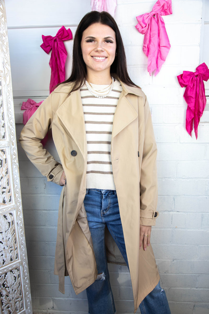 Janice Long Solid Trench Coat, Light Tan