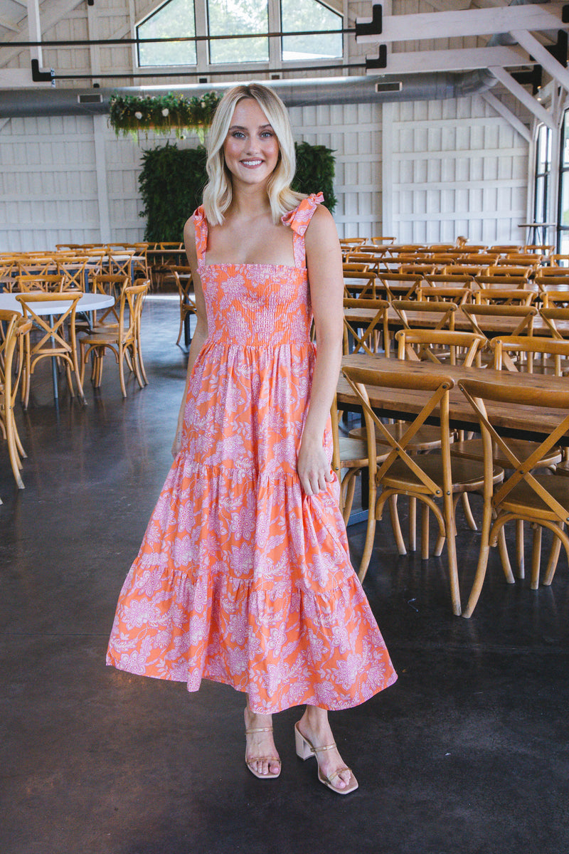 Mikayla Smocked Bodice Maxi Dress, Orange