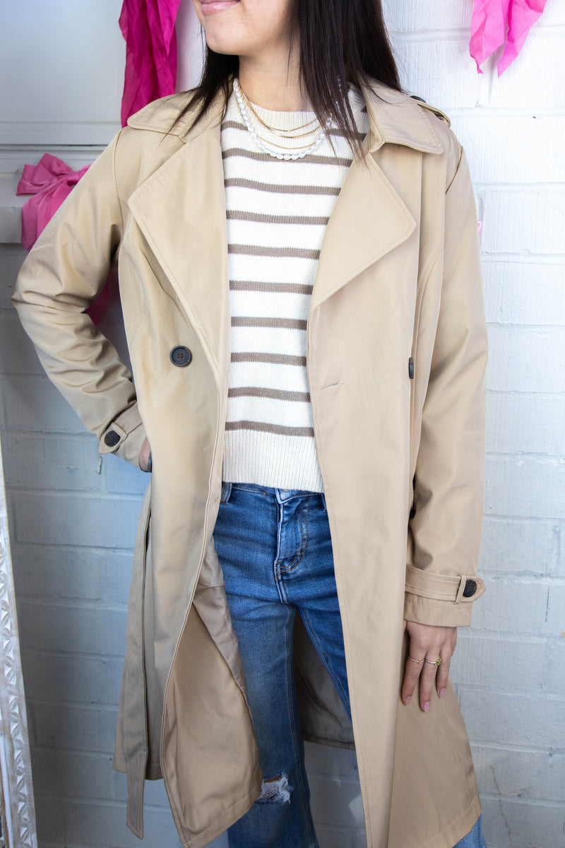 Janice Long Solid Trench Coat, Light Tan