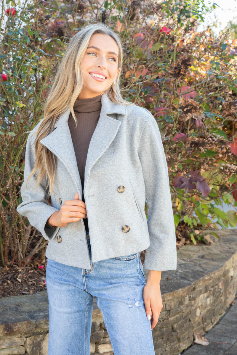 Myka Double Breasted Jacket, Light Grey