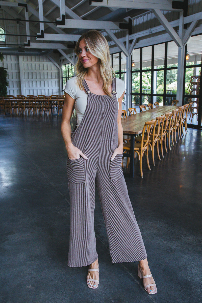 Izzy Ribbed Jumpsuit, Brown