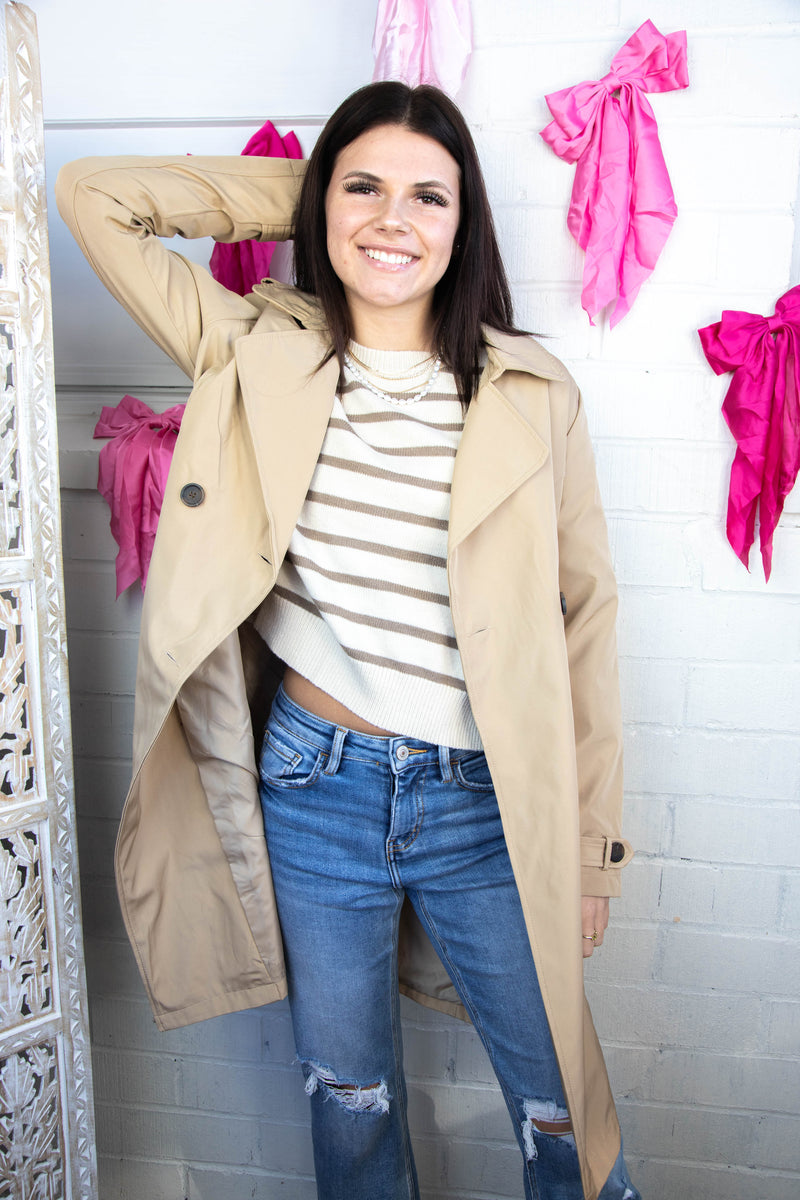 Janice Long Solid Trench Coat, Light Tan