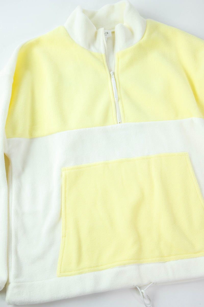 Aryanna Mock Neck Fleece Top, White/Yellow