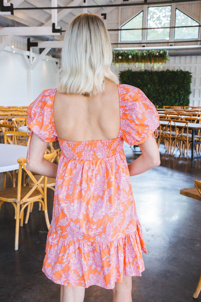 Sierra Printed Babydoll Dress, Orange