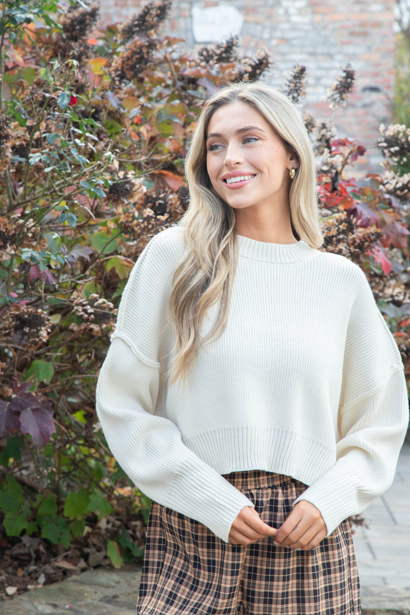 Keely Cropped Sweater, Cream