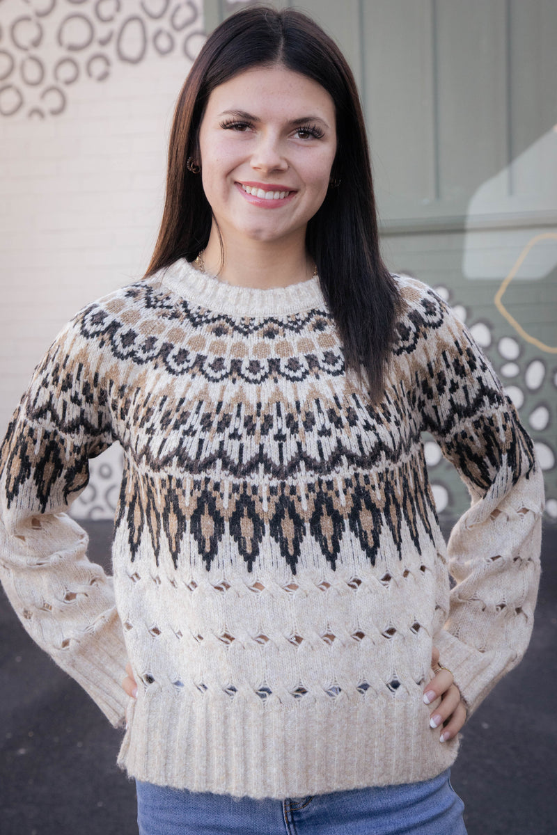 Suzette Fair Isle Sweater, Brown Multi | Steve Madden