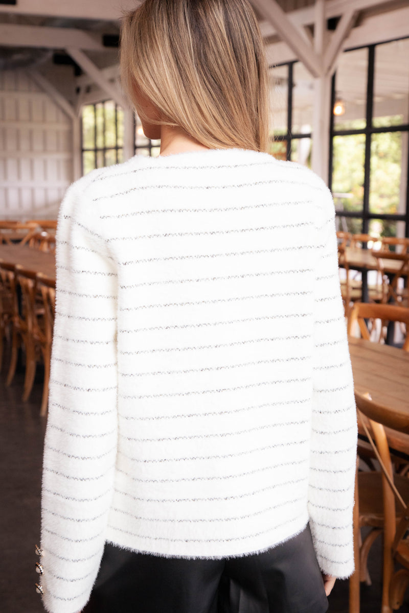 Christy Striped Sweater Jacket, Off White