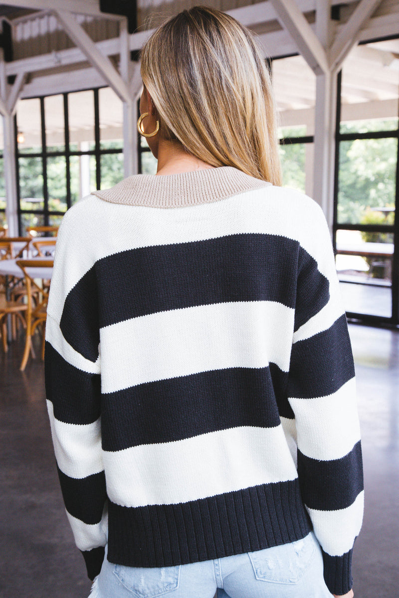 Angelica Striped Sweater, Ivory Multi