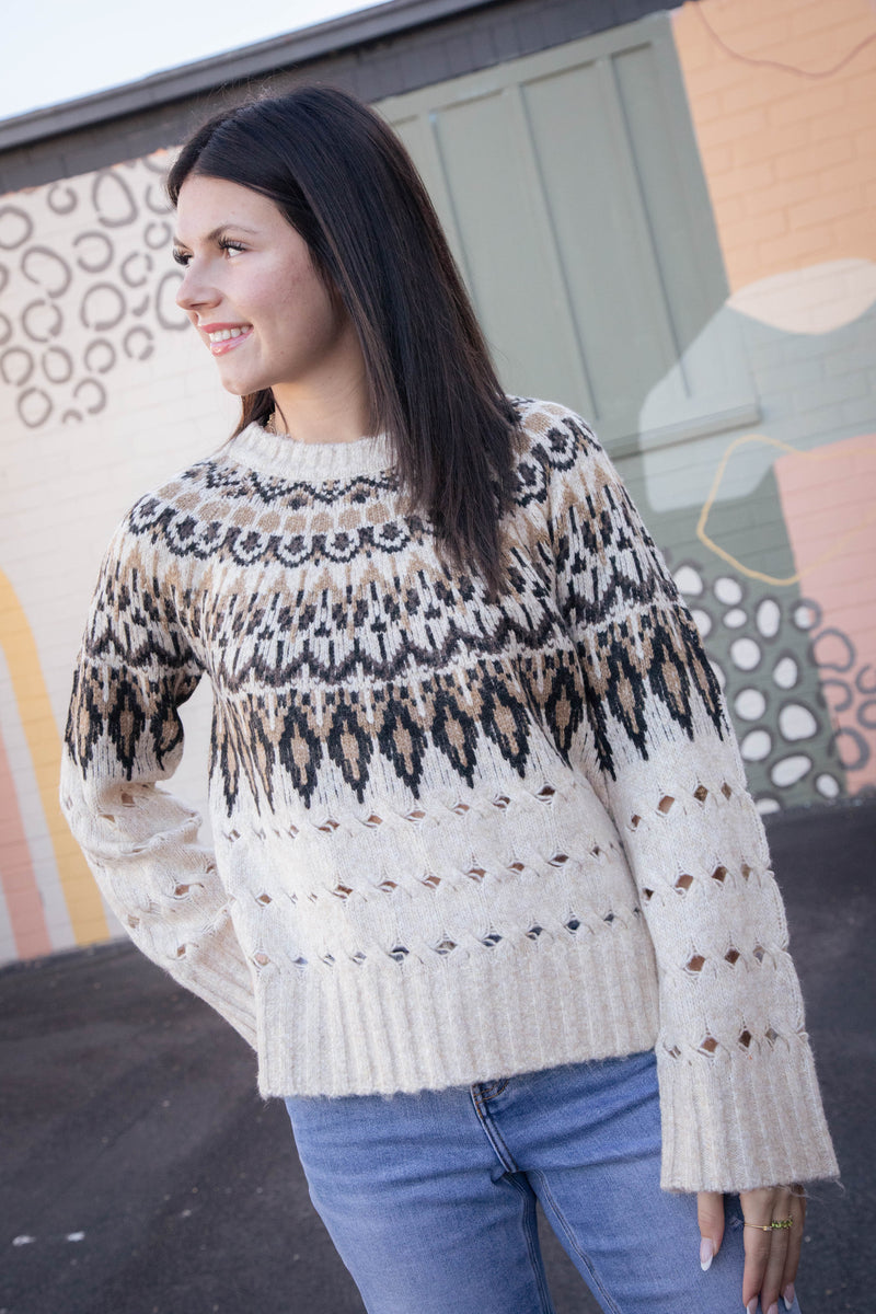 Suzette Fair Isle Sweater, Brown Multi | Steve Madden