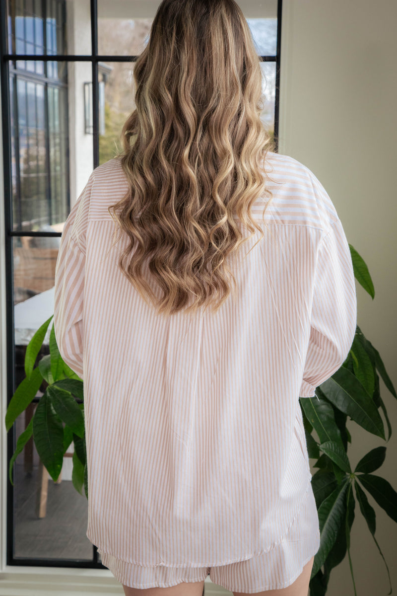 Allison Button Down Striped Shirt, Taupe