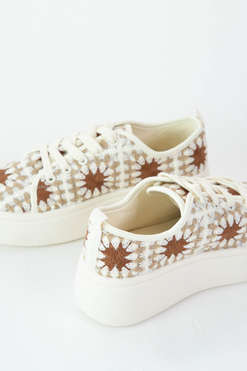 Rambling Crochet Sneaker, Cream Multi | Dirty Laundry