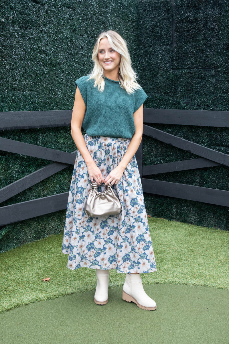 Seren Floral Midi Skirt, Navy Multi