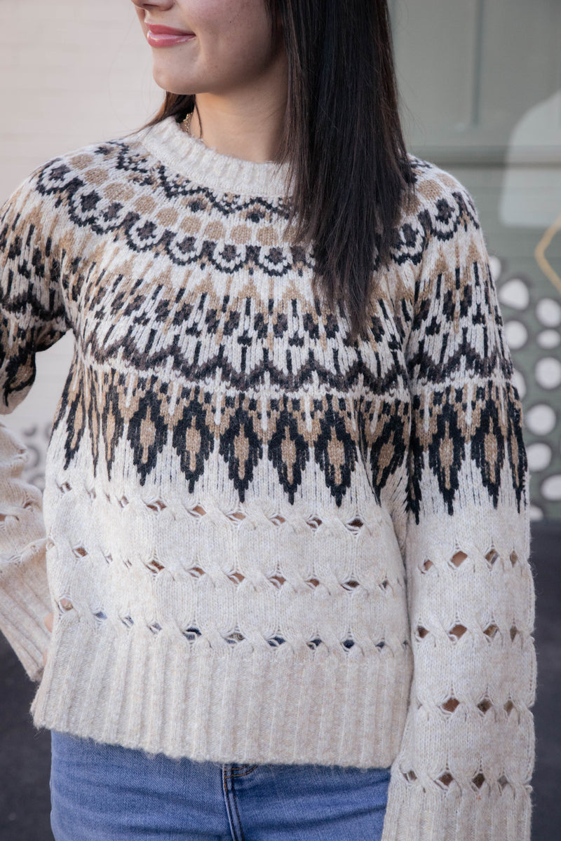 Suzette Fair Isle Sweater, Brown Multi | Steve Madden