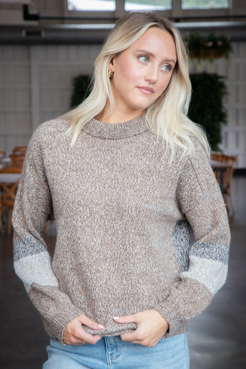 Britannia High Mock Neck Sweater, Taupe | RD Style