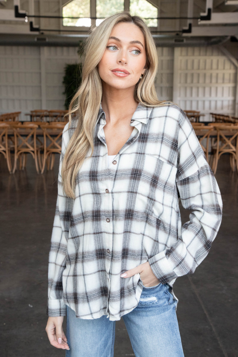 Reign Plaid Button Down Shirt, Black Multi