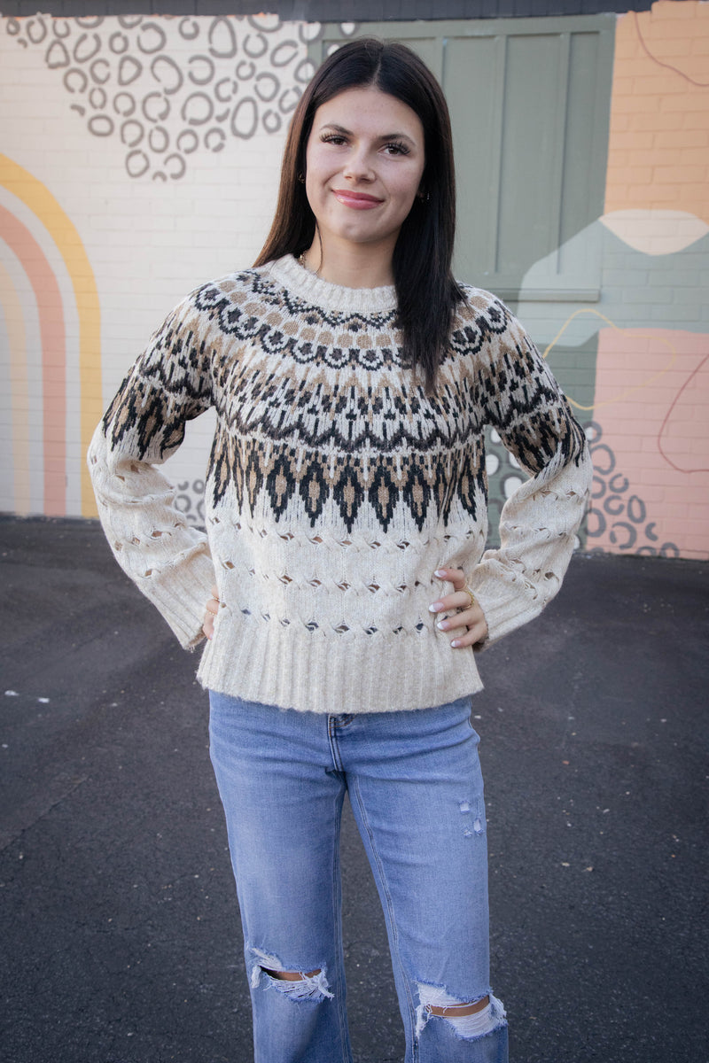 Suzette Fair Isle Sweater, Brown Multi | Steve Madden