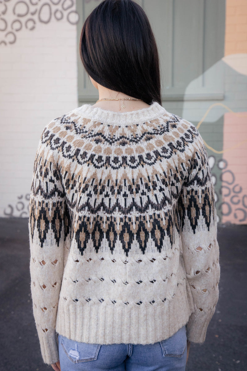 Suzette Fair Isle Sweater, Brown Multi | Steve Madden