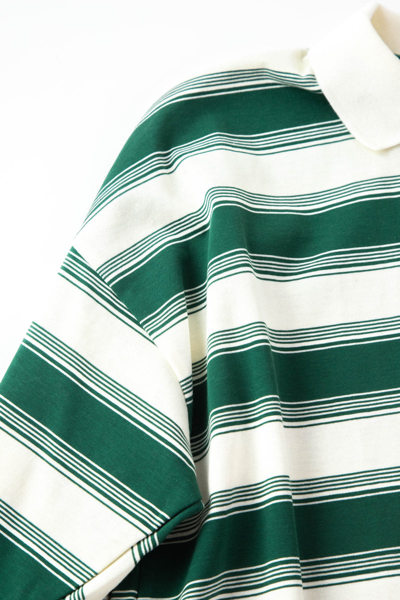 Naomi Collared Striped Top, Cream-Green Stripe