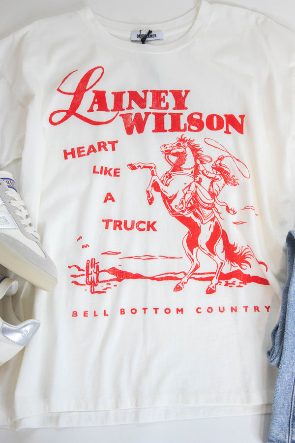 Lainey Wilson Bell Bottom Country Merch Tee, Vintage White | Daydreamer