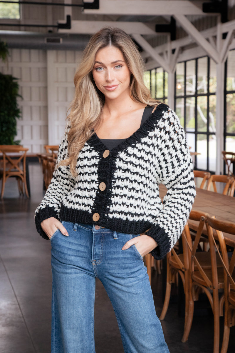 Brea Striped Cardigan, Black/White