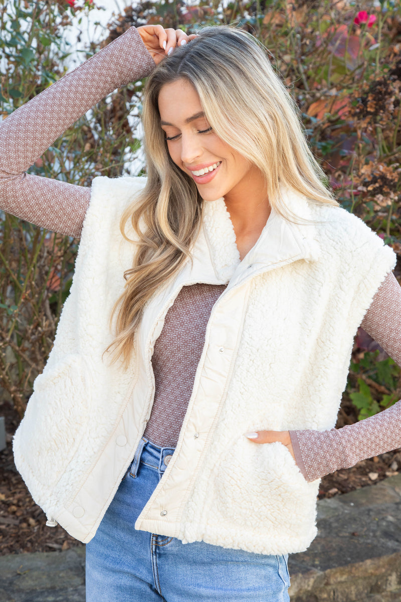 Amilia Faux Shearling Vest, Cream