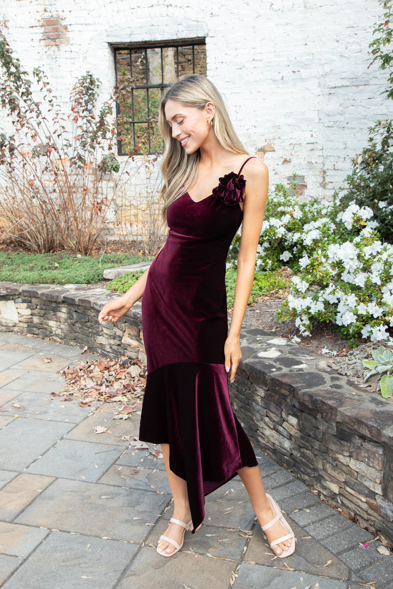 Lucille Velvet Dress, Wine | Steve Madden