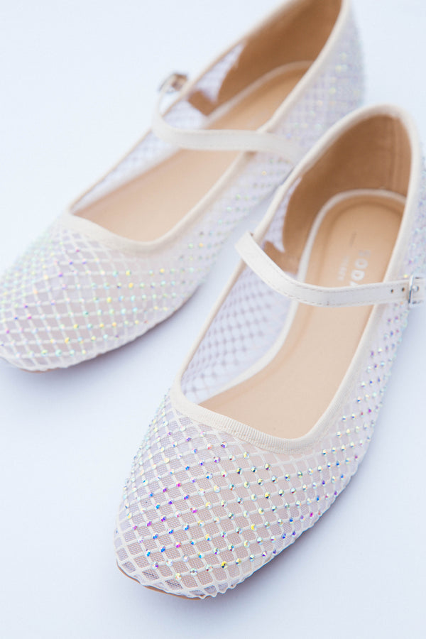 Geneva Jewel Mesh Ballet Flat, Cream Mesh