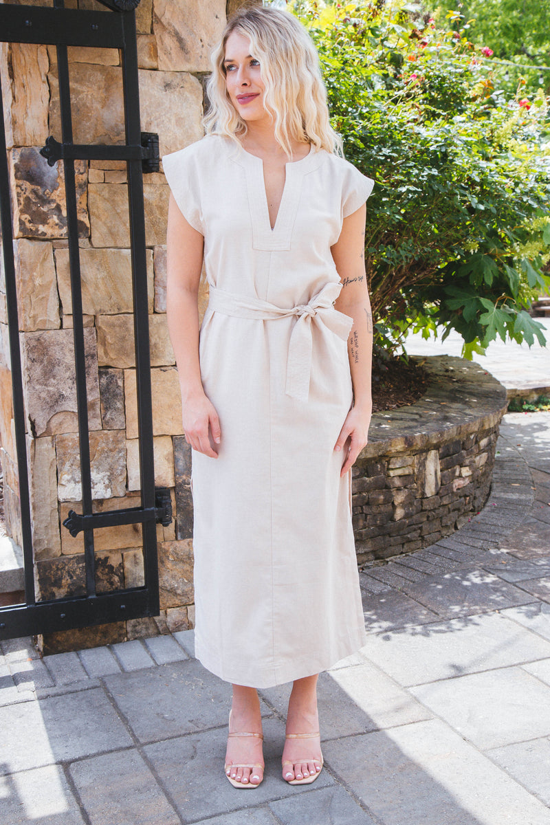 Aeris Cotton Midi Dress, Natural | Steve Madden