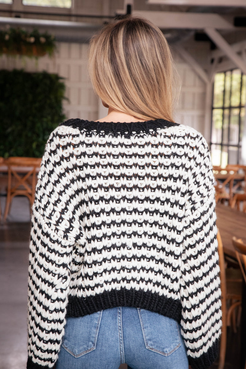 Brea Striped Cardigan, Black/White