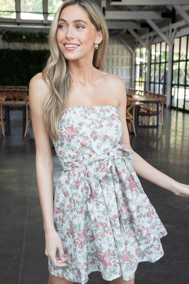 Jaycee Rose Print Eyelet Dress, Multi Floral